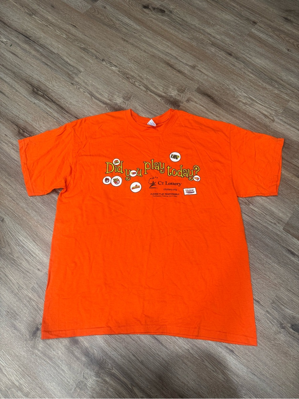 Vintage Orange CT Lottery Graphic 'Did You Play Today?' Short Sleeve Tee